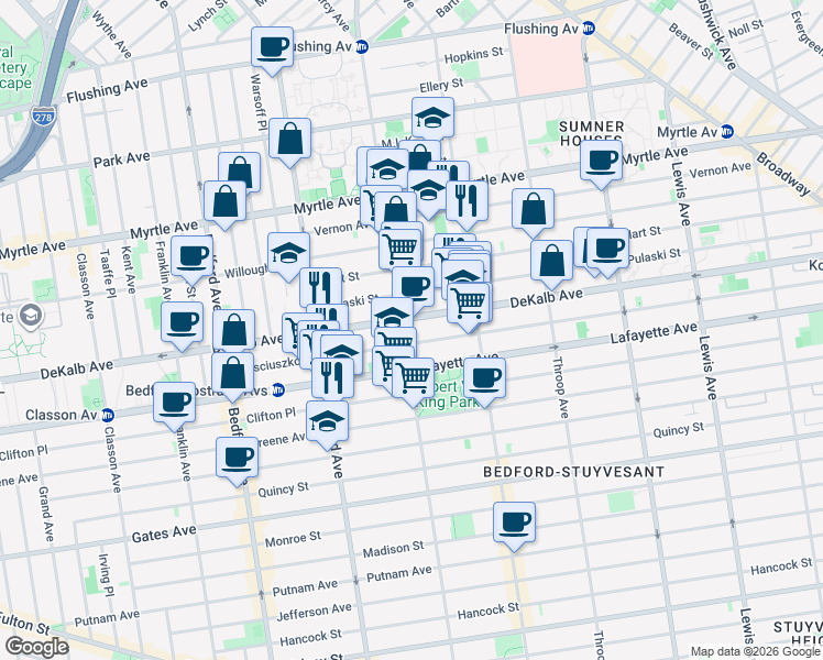 map of restaurants, bars, coffee shops, grocery stores, and more near in Brooklyn