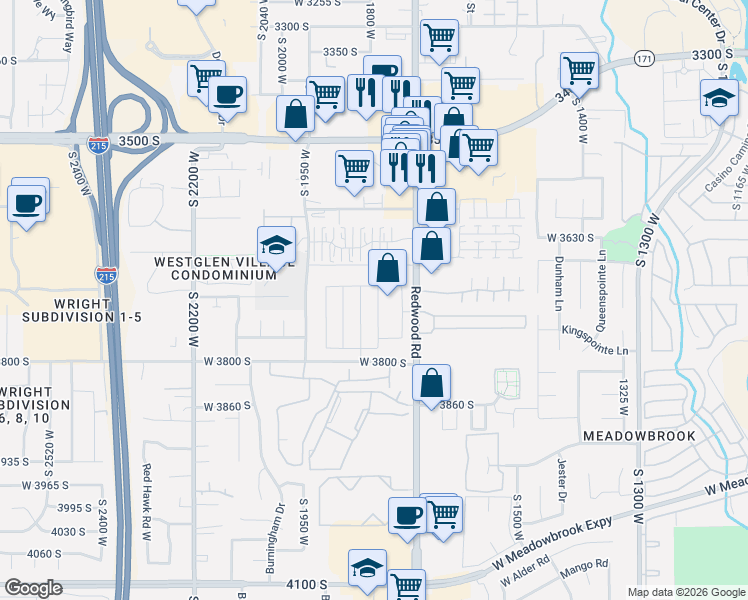 map of restaurants, bars, coffee shops, grocery stores, and more near 3672 South Redwood Road in West Valley City