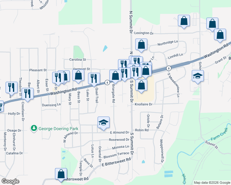 map of restaurants, bars, coffee shops, grocery stores, and more near 104 Argo St in Washington
