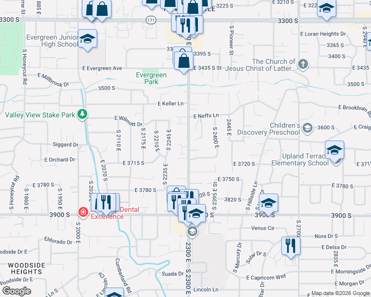 map of restaurants, bars, coffee shops, grocery stores, and more near 2292 Hampton Hills Lane in Salt Lake City
