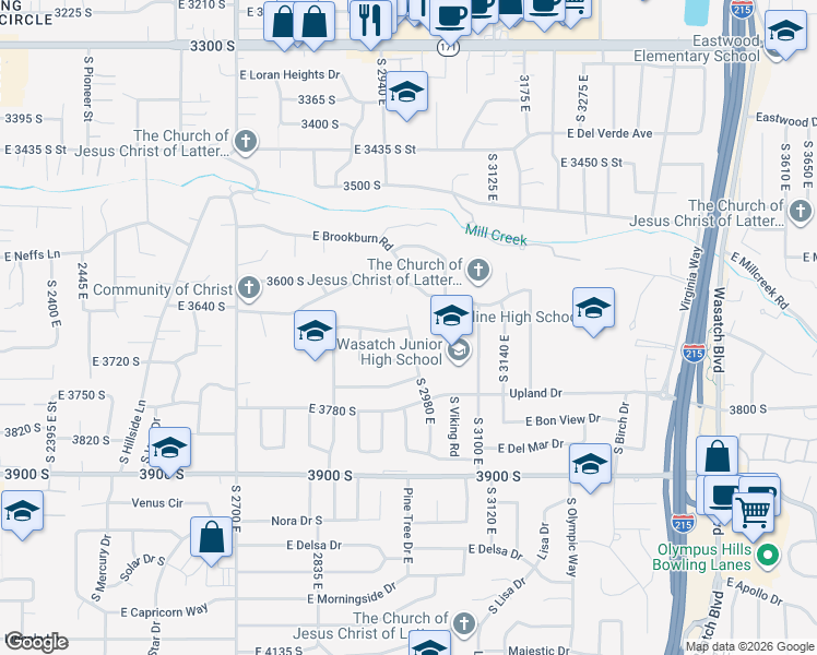 map of restaurants, bars, coffee shops, grocery stores, and more near 3733 Terrace Heights Road in Salt Lake City