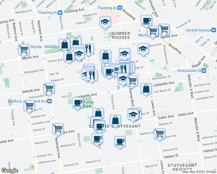 map of restaurants, bars, coffee shops, grocery stores, and more near in Brooklyn