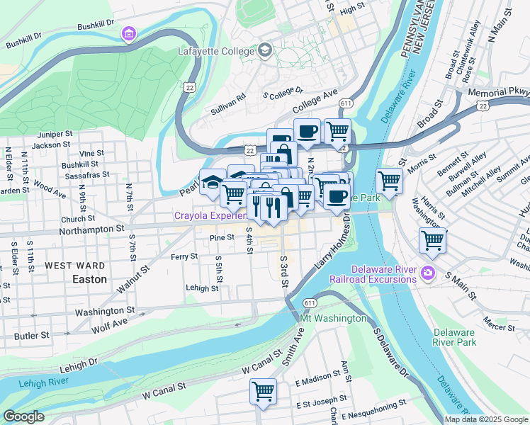 map of restaurants, bars, coffee shops, grocery stores, and more near 4 Northampton Street in Easton