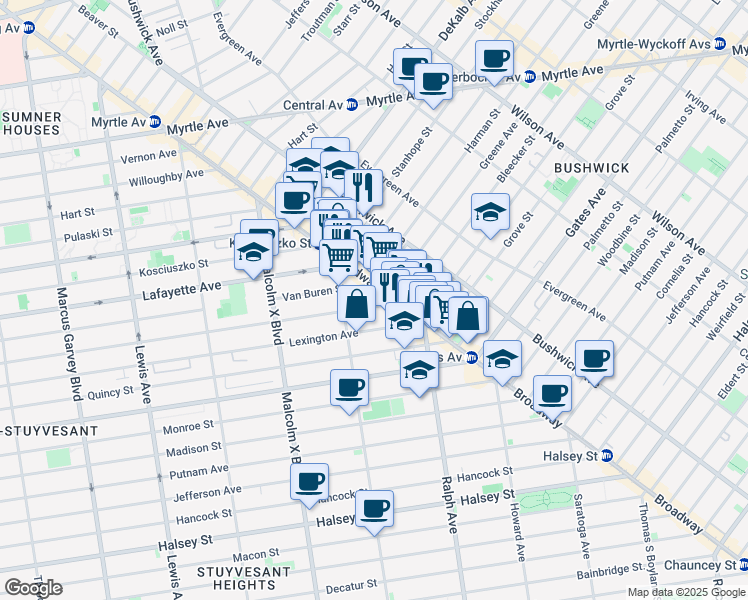 map of restaurants, bars, coffee shops, grocery stores, and more near in Brooklyn