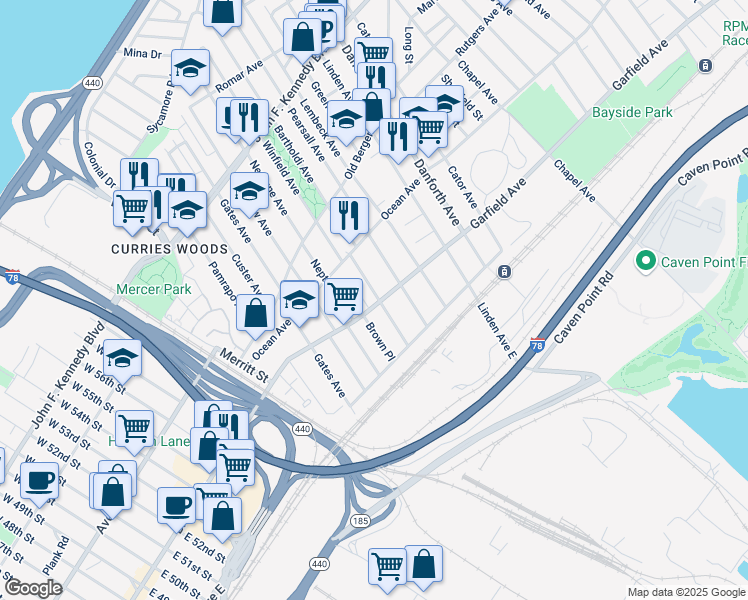 map of restaurants, bars, coffee shops, grocery stores, and more near 203 Garfield Avenue in Jersey City