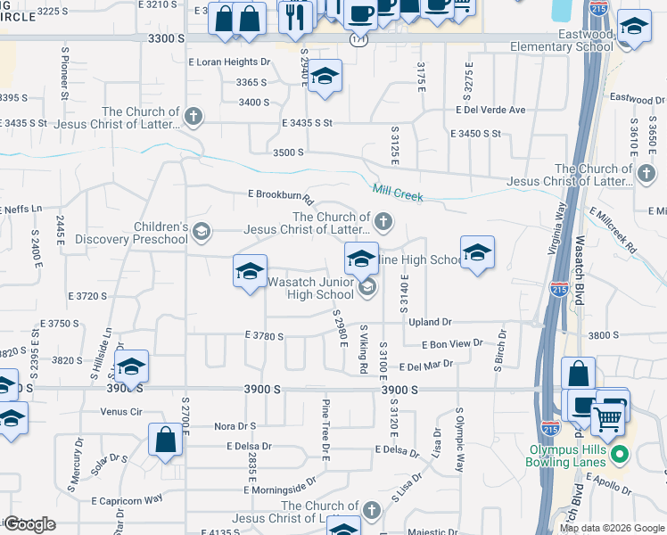 map of restaurants, bars, coffee shops, grocery stores, and more near 3648 South Terrace Heights Circle in Salt Lake City