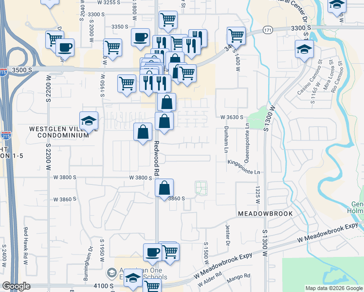 map of restaurants, bars, coffee shops, grocery stores, and more near 3698 Angelico Court in West Valley City