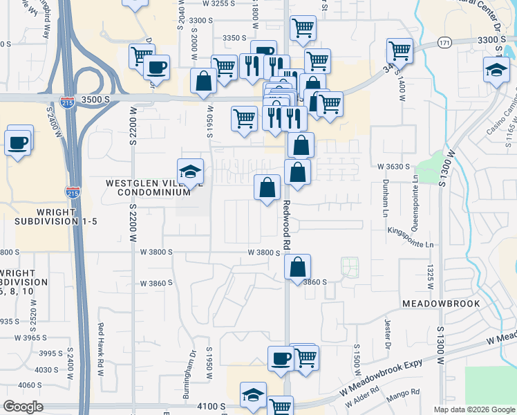 map of restaurants, bars, coffee shops, grocery stores, and more near 3672 South Redwood Road in West Valley City