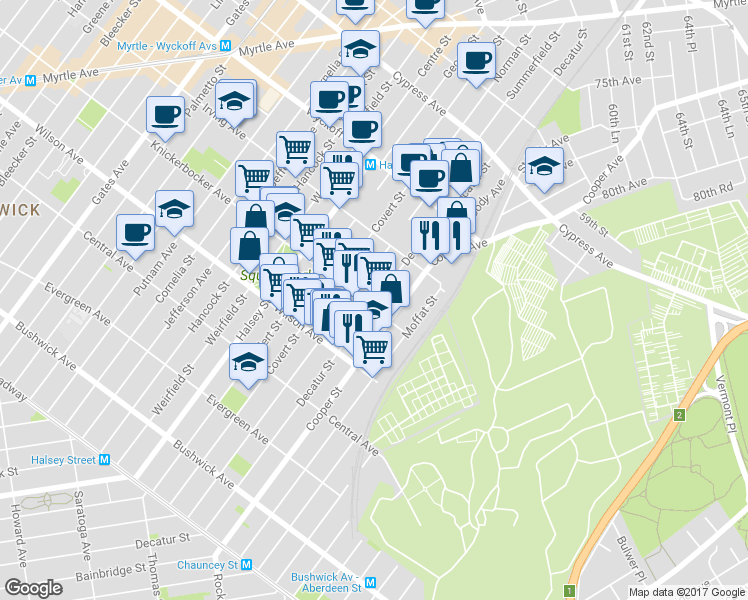 map of restaurants, bars, coffee shops, grocery stores, and more near in Brooklyn