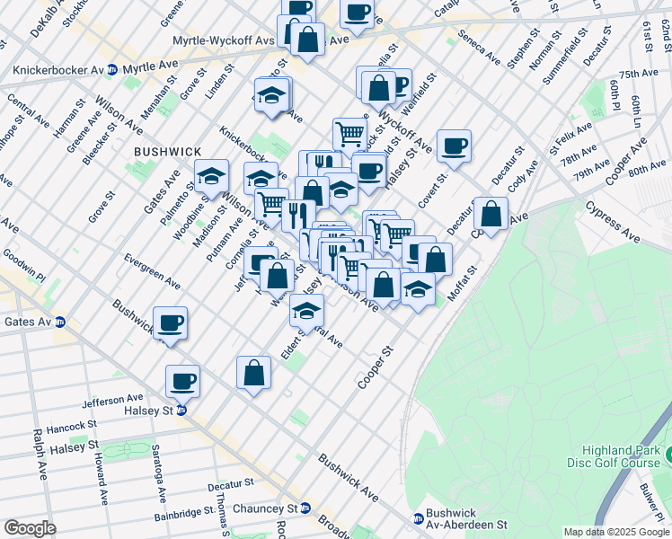 map of restaurants, bars, coffee shops, grocery stores, and more near in Brooklyn