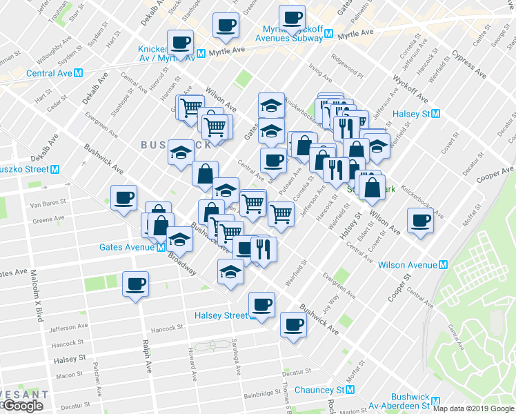 map of restaurants, bars, coffee shops, grocery stores, and more near in Brooklyn