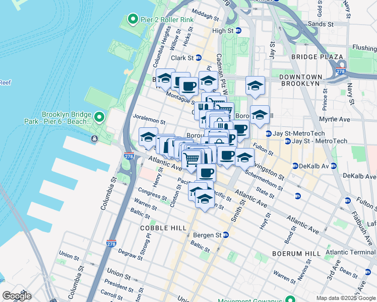 map of restaurants, bars, coffee shops, grocery stores, and more near in Brooklyn