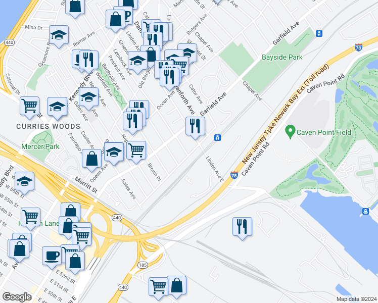map of restaurants, bars, coffee shops, grocery stores, and more near 333 Princeton Avenue in Jersey City