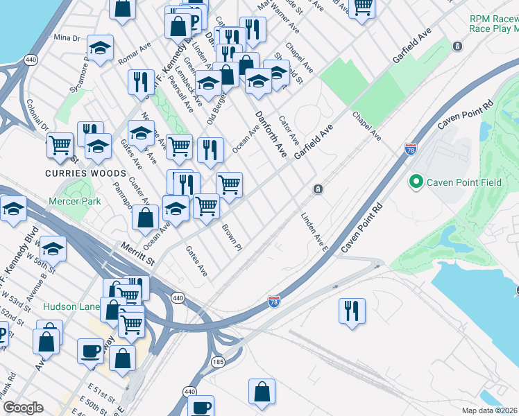 map of restaurants, bars, coffee shops, grocery stores, and more near 242 Garfield Avenue in Jersey City