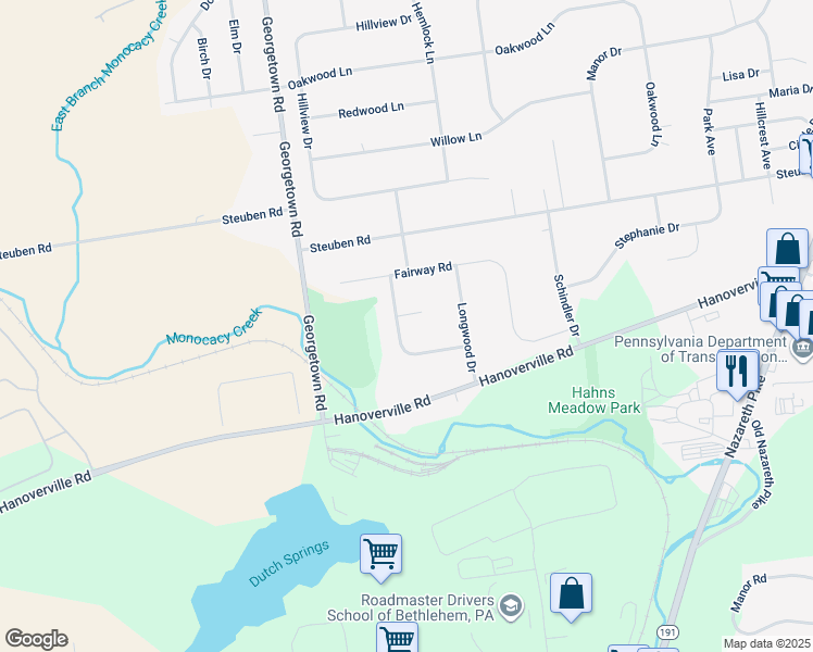 map of restaurants, bars, coffee shops, grocery stores, and more near 4643 Southgate Circle in Bethlehem