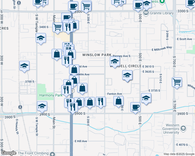 map of restaurants, bars, coffee shops, grocery stores, and more near 246 East Helm Avenue in South Salt Lake