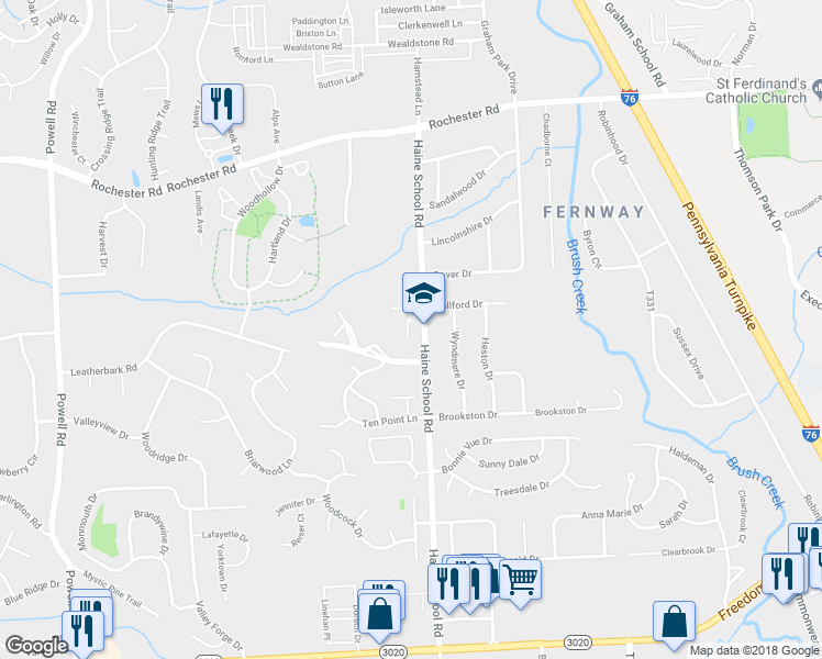 map of restaurants, bars, coffee shops, grocery stores, and more near 236 East Commons Drive in Cranberry Township