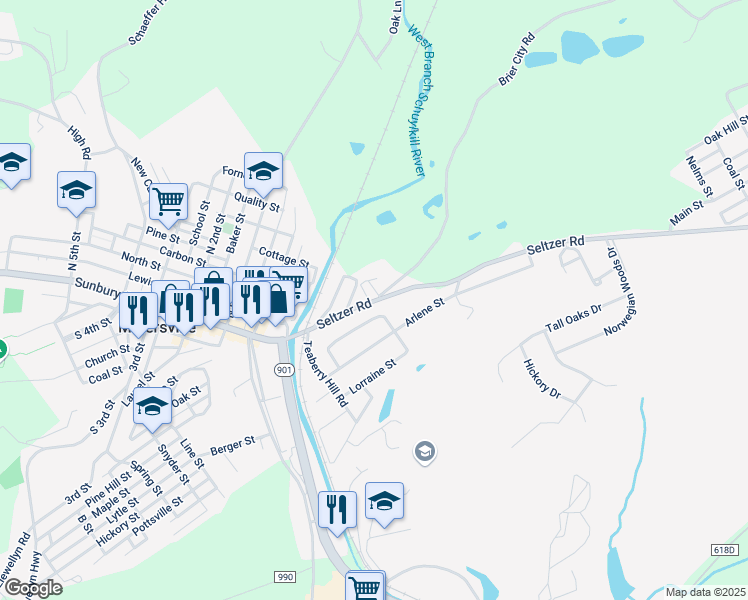 map of restaurants, bars, coffee shops, grocery stores, and more near 8 Gallo Row in Minersville