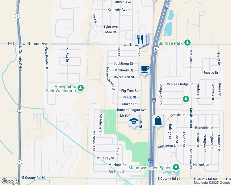map of restaurants, bars, coffee shops, grocery stores, and more near 7308 Horsechestnut Street in Wellington