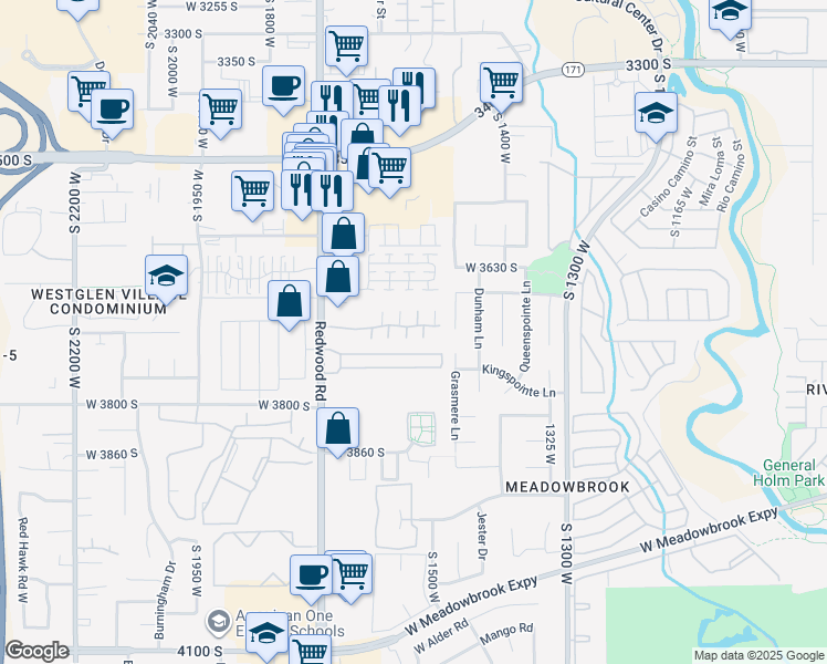 map of restaurants, bars, coffee shops, grocery stores, and more near 3708 South Messina Court in West Valley City