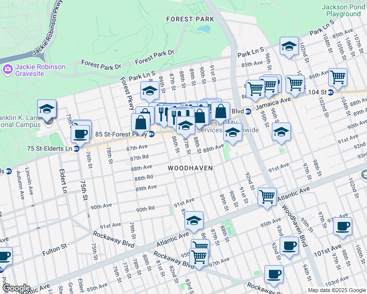 map of restaurants, bars, coffee shops, grocery stores, and more near in Queens