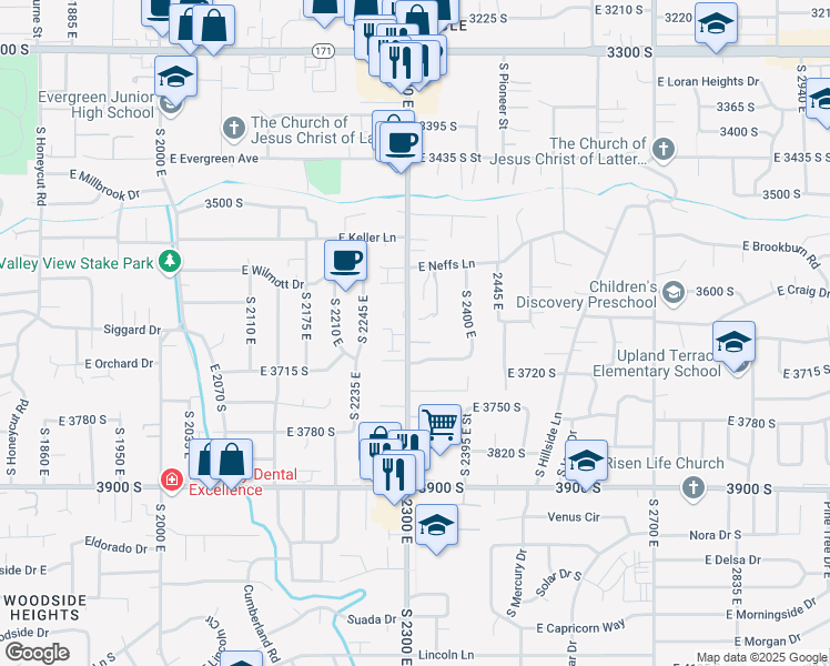 map of restaurants, bars, coffee shops, grocery stores, and more near 3636 Wicklow Place in Salt Lake City