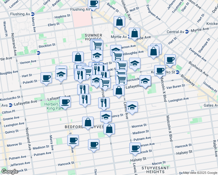 map of restaurants, bars, coffee shops, grocery stores, and more near in Brooklyn