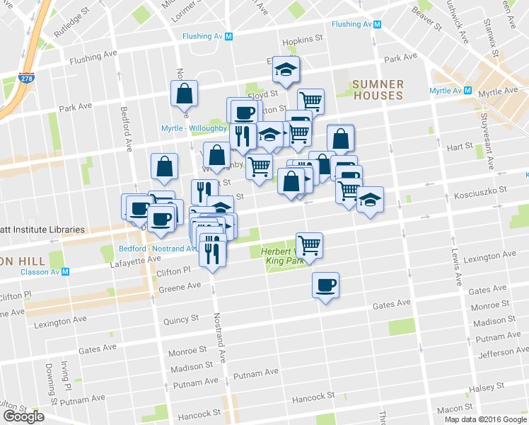 map of restaurants, bars, coffee shops, grocery stores, and more near in Brooklyn
