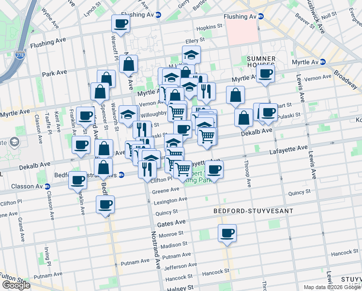 map of restaurants, bars, coffee shops, grocery stores, and more near in Brooklyn