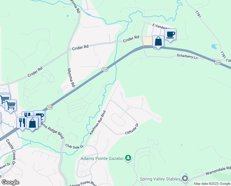 map of restaurants, bars, coffee shops, grocery stores, and more near 125 Kaufman Run Boulevard in Mars