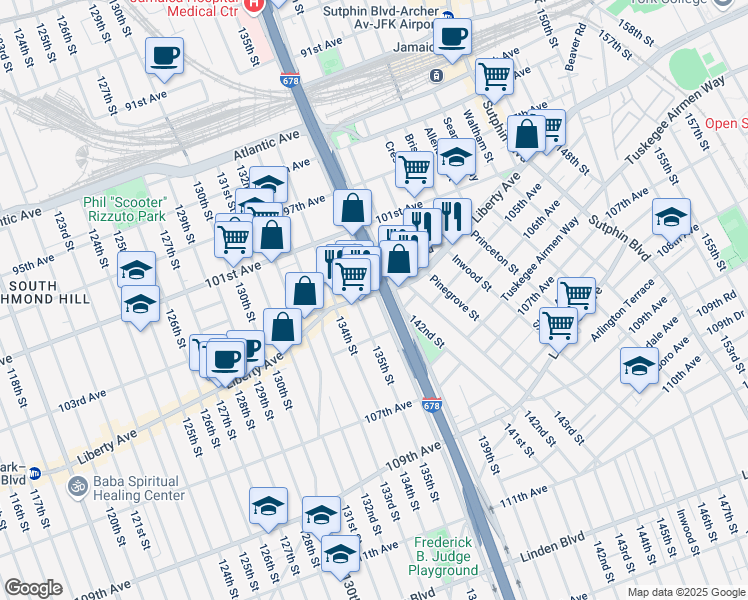 map of restaurants, bars, coffee shops, grocery stores, and more near in Queens