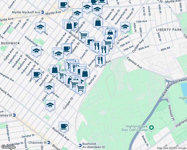map of restaurants, bars, coffee shops, grocery stores, and more near in 