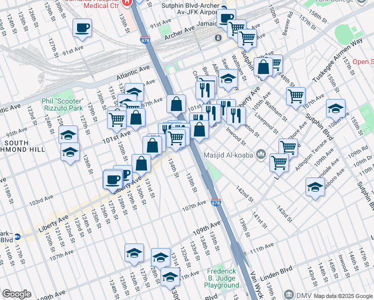 map of restaurants, bars, coffee shops, grocery stores, and more near in Queens