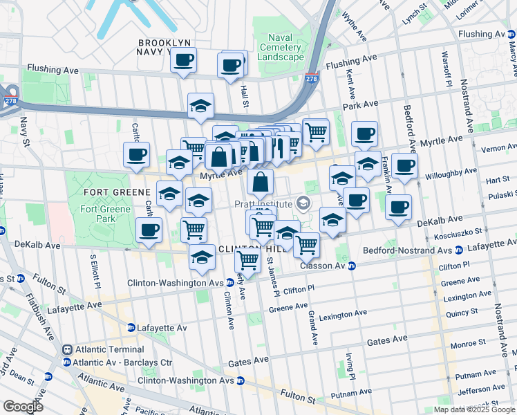 map of restaurants, bars, coffee shops, grocery stores, and more near in Brooklyn