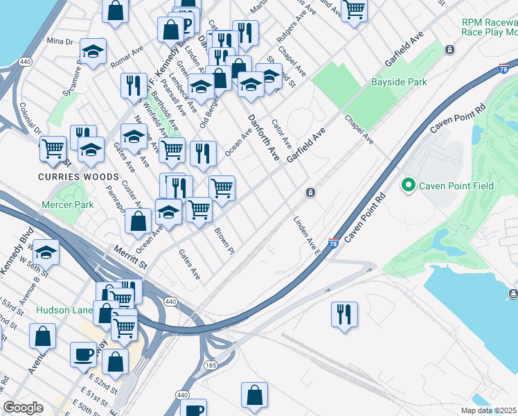map of restaurants, bars, coffee shops, grocery stores, and more near 242 Garfield Avenue in Jersey City