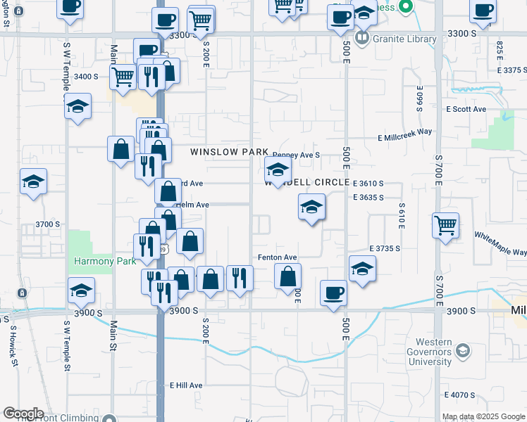 map of restaurants, bars, coffee shops, grocery stores, and more near 325 Lincoln Park Drive South in South Salt Lake