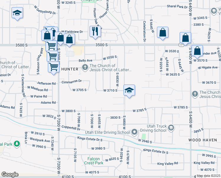 map of restaurants, bars, coffee shops, grocery stores, and more near 3799 Highlander Street in West Valley City