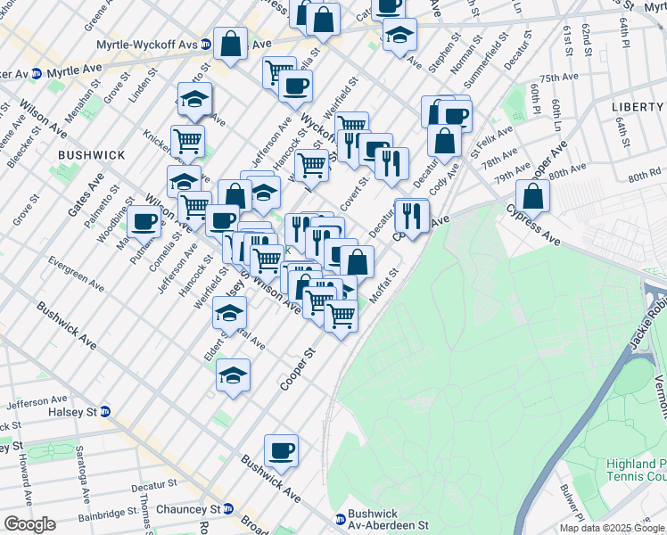 map of restaurants, bars, coffee shops, grocery stores, and more near in Brooklyn