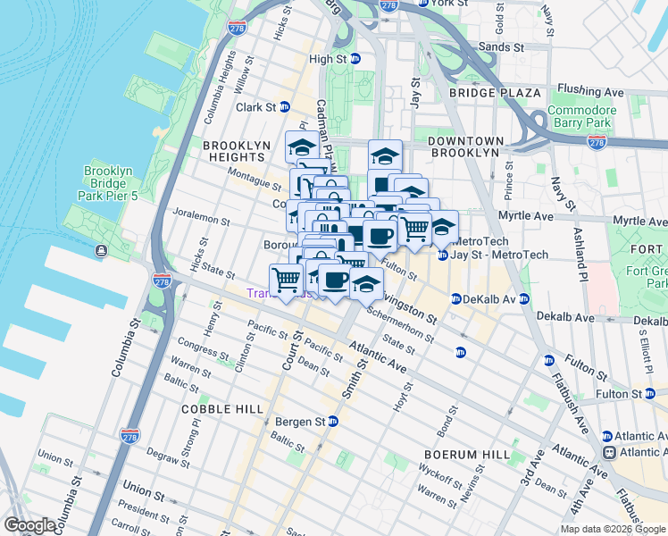 map of restaurants, bars, coffee shops, grocery stores, and more near in Brooklyn