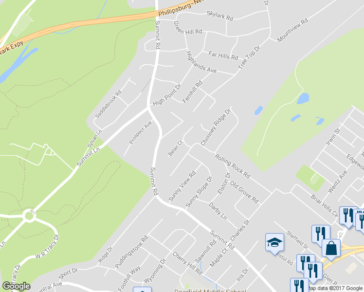 map of restaurants, bars, coffee shops, grocery stores, and more near 1049 Belair Court in Mountainside