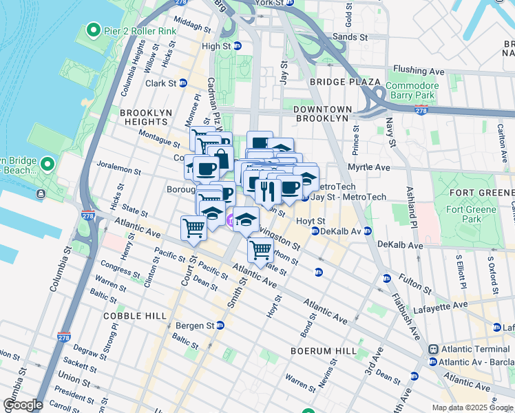map of restaurants, bars, coffee shops, grocery stores, and more near 348 Fulton Street in Brooklyn