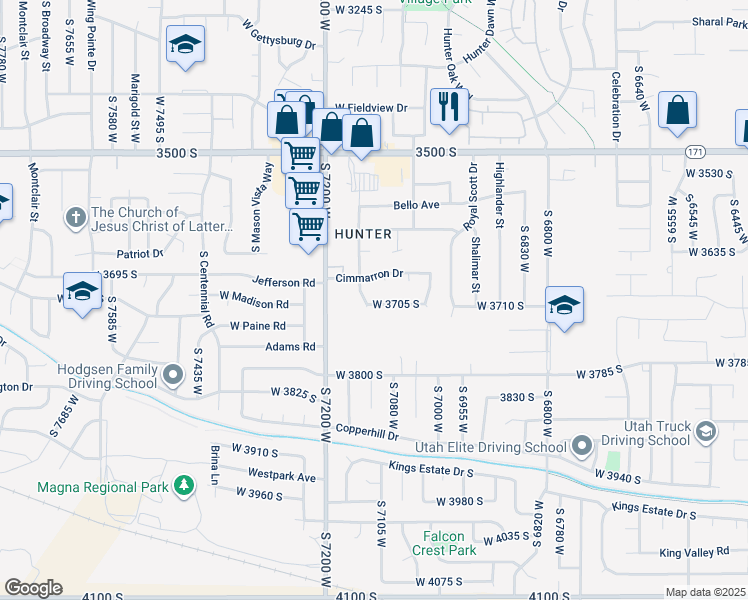 map of restaurants, bars, coffee shops, grocery stores, and more near 7118 Chula Drive in West Valley City
