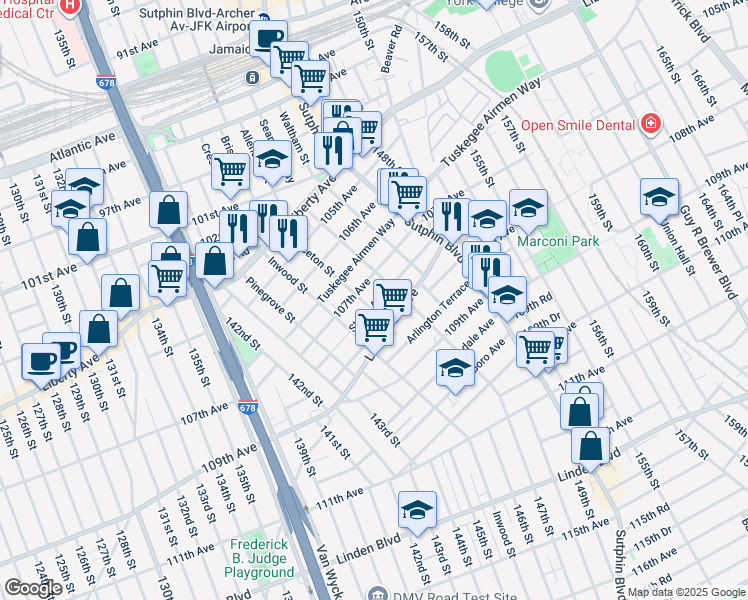 map of restaurants, bars, coffee shops, grocery stores, and more near 145-55 Shore Avenue in Queens