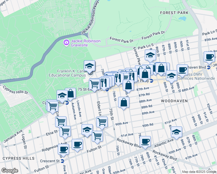 map of restaurants, bars, coffee shops, grocery stores, and more near in Queens