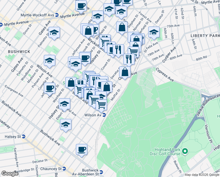 map of restaurants, bars, coffee shops, grocery stores, and more near in 