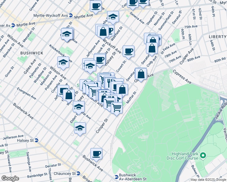 map of restaurants, bars, coffee shops, grocery stores, and more near in Brooklyn