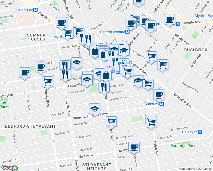 map of restaurants, bars, coffee shops, grocery stores, and more near in Brooklyn