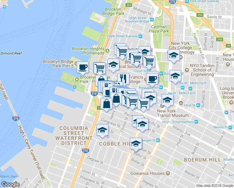 map of restaurants, bars, coffee shops, grocery stores, and more near 41 Garden Place in Brooklyn
