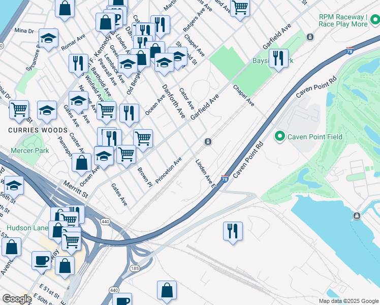 map of restaurants, bars, coffee shops, grocery stores, and more near 333 Princeton Avenue in Jersey City