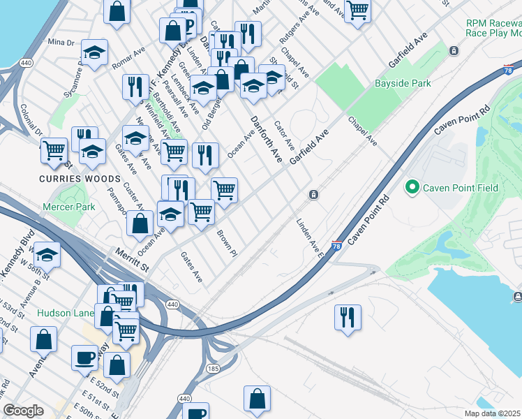 map of restaurants, bars, coffee shops, grocery stores, and more near 242 Garfield Avenue in Jersey City